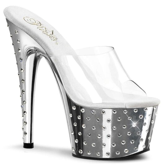 Pleaser Mules STARDUST-701 Trasparente/Argento Cromato EU-41 / US-11