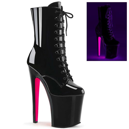 Pleaser Stivaletti XTREME-1020TT Vernice Nero/Nero-Rosa Acceso Neon EU-35 / US-5