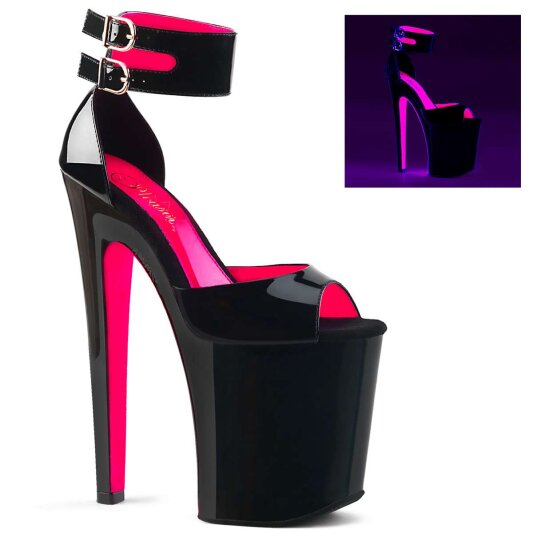 Pleaser Sandali XTREME-875TT Vernice Nero Neon Acceso/Nero EU-37 / US-7