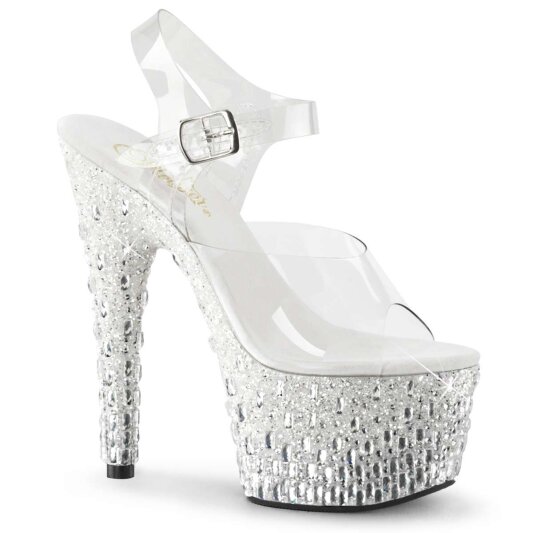 Pleaser Sandali ADORE-708MR-5 Trasparente/Bianco-Argento Strass EU-35 / US-5