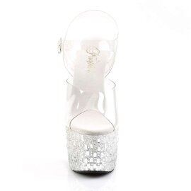 Pleaser Sandali ADORE-708MR-5 Trasparente/Bianco-Argento Strass EU-35 / US-5