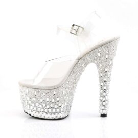 Pleaser Sandali ADORE-708MR-5 Trasparente/Bianco-Argento Strass EU-35 / US-5