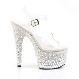 Pleaser Sandali ADORE-708MR-5 Trasparente/Bianco-Argento Strass EU-35 / US-5