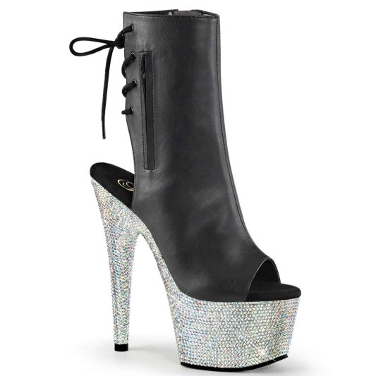 Pleaser BEJEWELED-1018DM-7 Stivaletti - Similpelle Nero/Argento Multi Glitter EU-41 / US-11