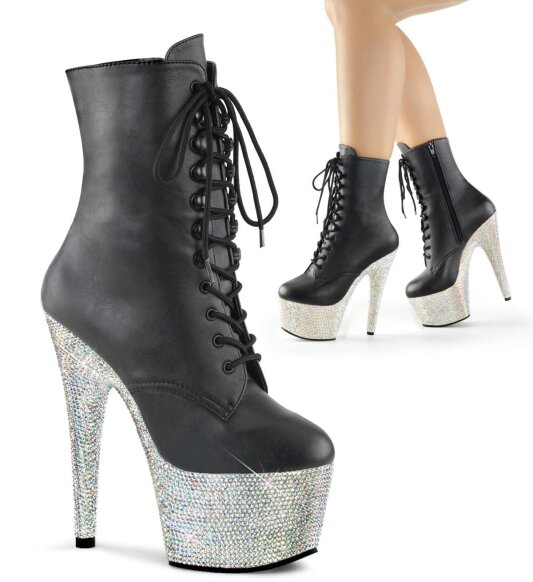 Pleaser BEJEWELED-1020-7 Stivaletti - Similpelle Nero/Argento Multi Glitter EU-35 / US-5