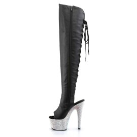 Pleaser Stivali Sopra il Ginocchio BEJEWELED-3019DM-7 Similpelle Nero/Argento Multi Strass EU-35 / US-5