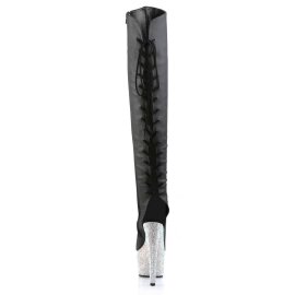Pleaser Stivali Sopra il Ginocchio BEJEWELED-3019DM-7 Similpelle Nero/Argento Multi Strass EU-35 / US-5