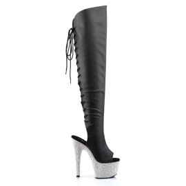 Pleaser Stivali Sopra il Ginocchio BEJEWELED-3019DM-7 Similpelle Nero/Argento Multi Strass EU-35 / US-5