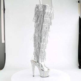 Pleaser BEJEWELED-3019RSF-7 Stivali Sopra Il Ginocchio - PU Argento Metal.-Argento/Argento Multi Strass EU-35 / US-5