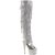 Pleaser BEJEWELED-3019RSF-7 Stivali Sopra Il Ginocchio - PU Argento Metal.-Argento/Argento Multi Strass EU-35 / US-5