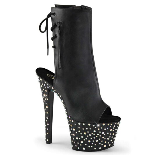 Pleaser Stivaletti STARDANCE-1018-7 Similpelle Nero/Nero-Argento Multi Glitter EU-35 / US-5