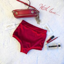 Oksawear Shorts a Vita Alta Velluto Rosso sangue