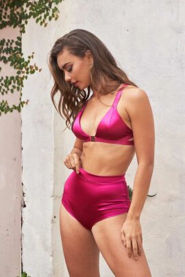 Lunalae Basic Shorts a Vita Alta Raso Magenta S