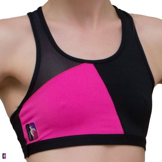 PoleFit Top GeoMesh Racer Back XS Nero / Rosa shocking