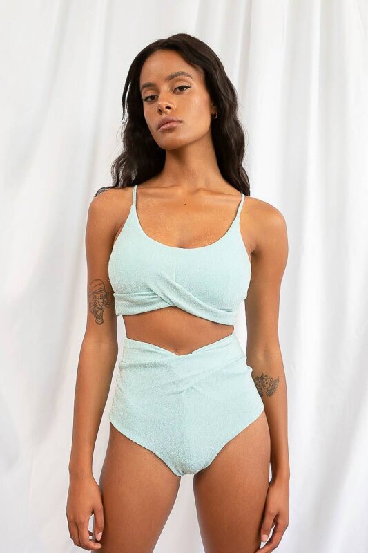 Lunalae Paris Shorts a Vita Alta Blu Cristallo M