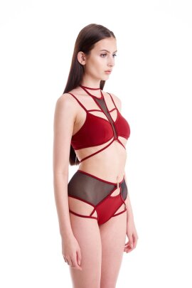 Hamade Activewear Shorts Giarrettiera a Vita Alta Rosso