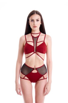 Hamade Activewear Shorts Giarrettiera a Vita Alta Rosso XS