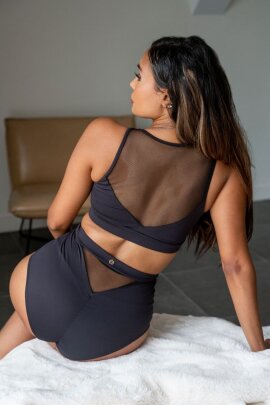 Lunalae Addison Top Con Inserto a Rete Nero S