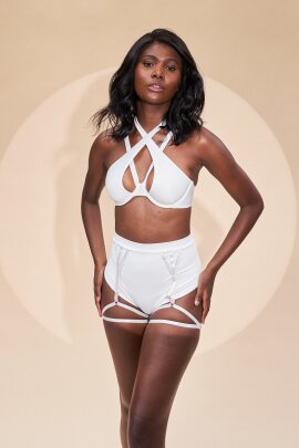 Lunalae Olivia Shorts a Vita Alta Bianco XL