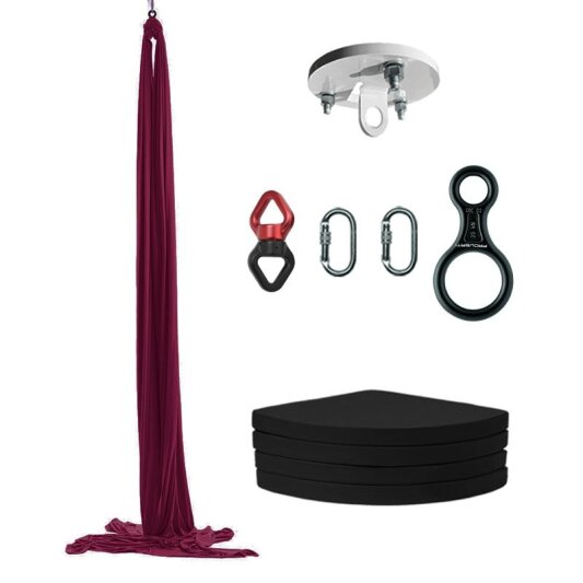 Pole Sports Tessuto Aereo incl. Tappetino di Sicurezza, Supporto a Soffitto, Connettore Figure 8 e Moschettone