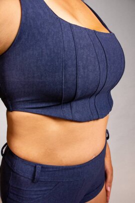 Off the Pole Top Corto Denim Blu