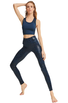 Paradise Chick Leggings Superhero Sticky Vita Alta Leopardato Denim Blu