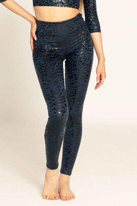 Paradise Chick Leggings Superhero Sticky Vita Alta Leopardato Denim Blu S
