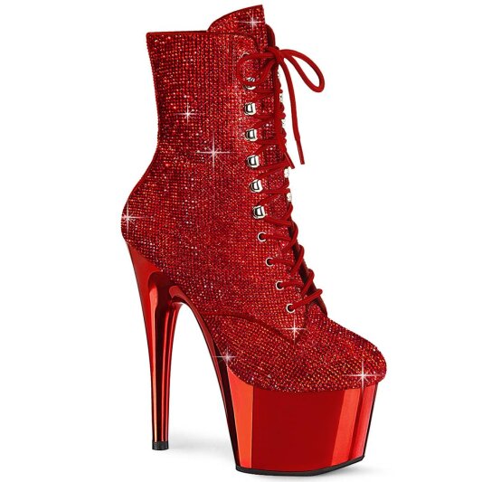 Pleaser ADORE-1020CHRS Stivaletti con Plateau Strass Cromato Rosso