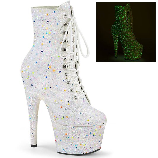 Pleaser ADORE-1020GDLG Stivaletti con Plateau Glitter Bianco
