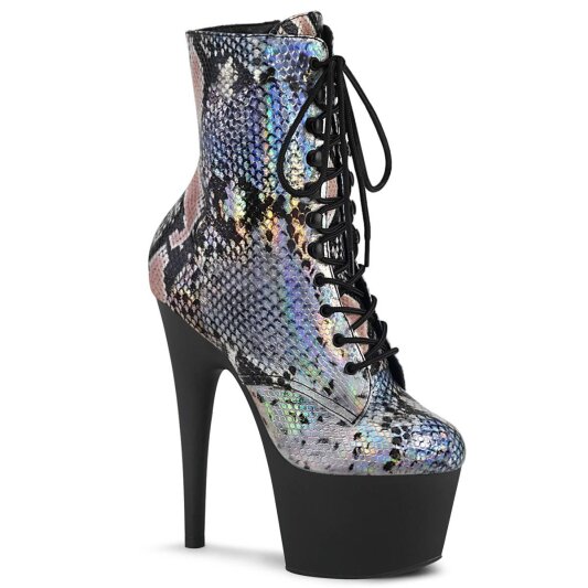 Pleaser ADORE-1020SP Stivaletti con Plateau Ologramma Pitonato Argento Multicolore