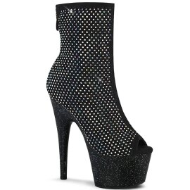 Pleaser ADORE-1031GM Stivaletti con Plateau Strass Rete Nero