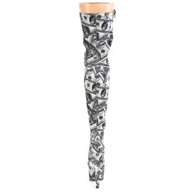 Pleaser ADORE-3000DP Stivali Sopra Il Ginocchio Con Plateau Nero Bianco