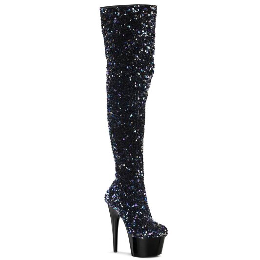 Pleaser ADORE-3020 Stivali Sopra Il Ginocchio Con Plateau Paillettes Nero