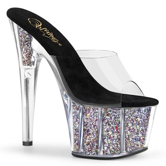 Pleaser ADORE-701CG Mules con Plateau Glitter Trasparente Argento
