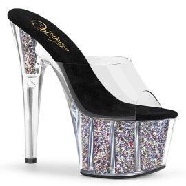 Pleaser ADORE-701CG Mules con Plateau Glitter Trasparente Argento