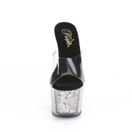 Pleaser ADORE-701CG Mules con Plateau Glitter Trasparente Argento