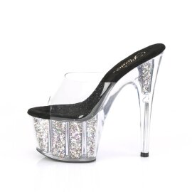 Pleaser ADORE-701CG Mules con Plateau Glitter Trasparente Argento