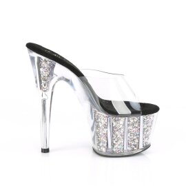 Pleaser ADORE-701CG Mules con Plateau Glitter Trasparente Argento