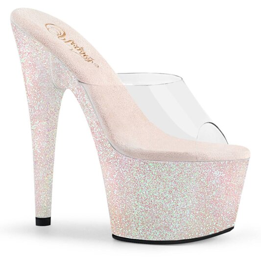 Pleaser ADORE-701HMG Mules con Plateau Glitter Trasparente Rosa Chiaro