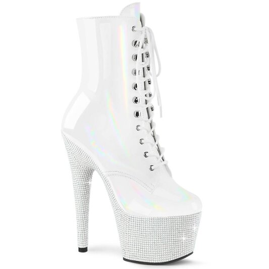 Pleaser BEJEWELED-1020-7 Stivaletti con Plateau Ologramma Strass Bianco