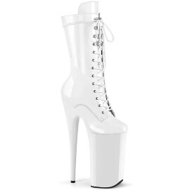 Pleaser BEYOND-1050 Stivaletti con Plateau Vernice Bianco