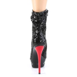 Pleaser BLONDIE-R-1009 Stivaletti con Plateau Paillettes Nero Rosso