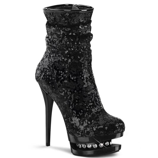 Pleaser BLONDIE-R-1009 Stivaletti con Plateau Paillettes Nero