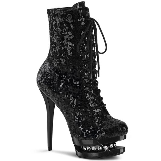 Pleaser BLONDIE-R-1020 Stivaletti con Plateau Paillettes Nero Rosso