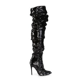 Pleaser COURTLY-3011 Stivali Sopra Il Ginocchio Paillettes Nero