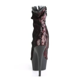 Pleaser DELIGHT-1008SQ Stivaletti con Plateau Paillettes Rosso
