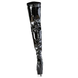 Pleaser DELIGHT-3000BONE Stivali Sopra il Ginocchio Con Plateau in Vernice Nero