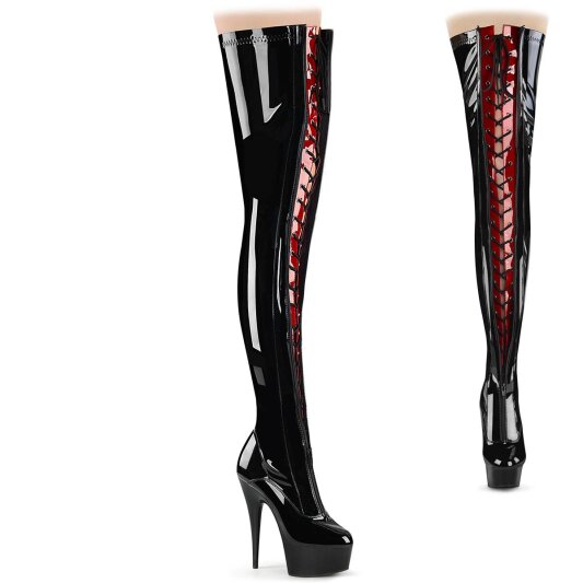 Pleaser DELIGHT-3027 Stivali Sopra Il Ginocchio Con Plateau Vernice Nero