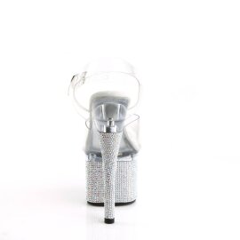 Pleaser ESTEEM-708DM Sandali con Plateau Strass Trasparente Argento