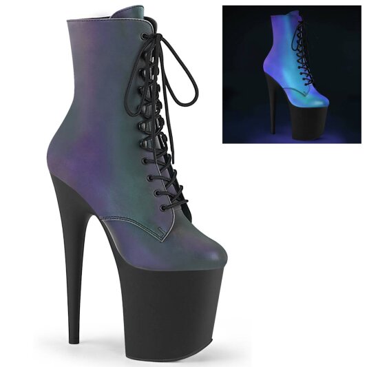 Pleaser FLAMINGO-1020REFL Stivaletti con Plateau Riflesso Verde